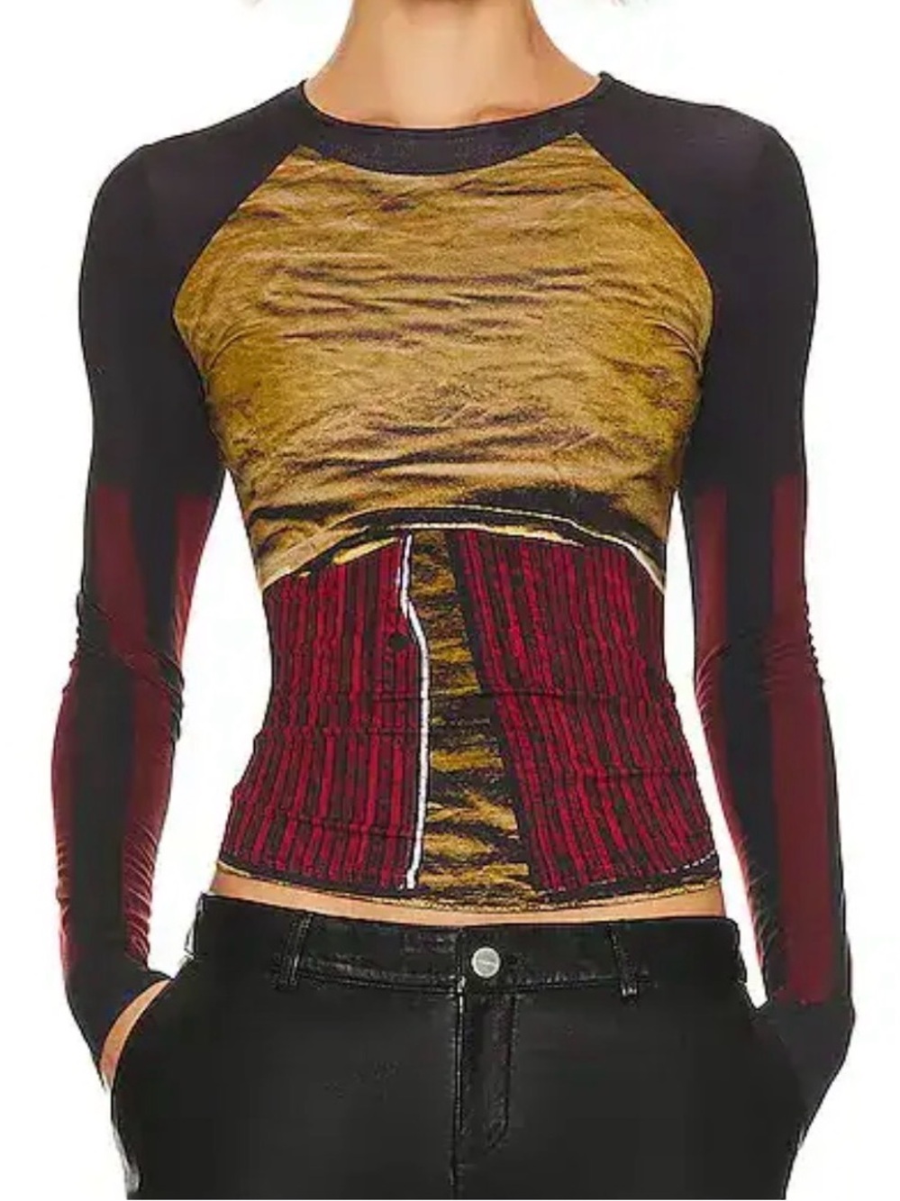 Miaou Red & Black Crewneck Long Sleeve Top